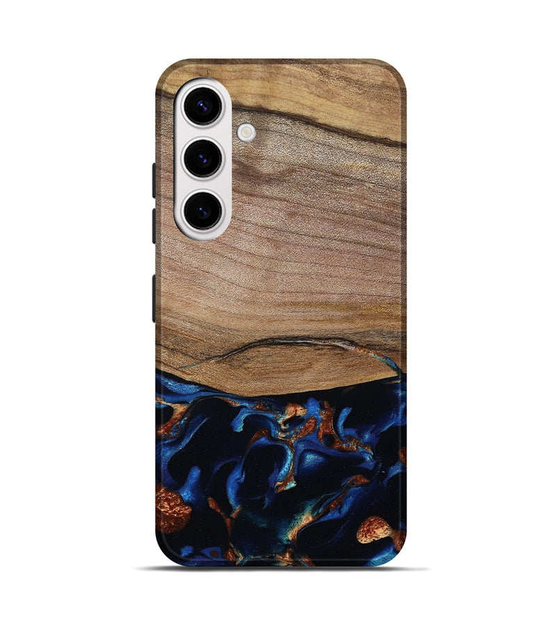 Galaxy S25 Wood Live Edge Phone Case - Samson (Teal & Gold, 801961)