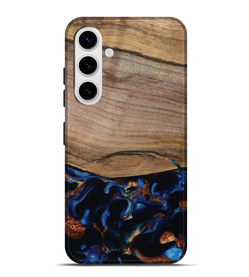 Galaxy S25 Plus Wood Live Edge Phone Case - Samson (Teal & Gold, 801961)