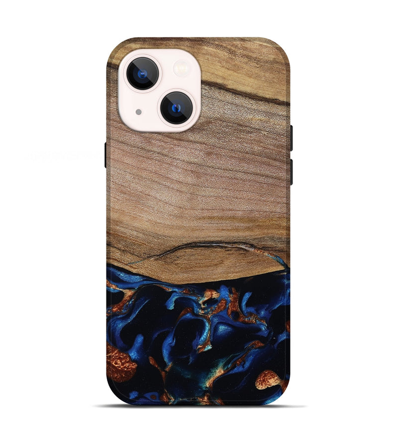 iPhone 13 Wood Live Edge Phone Case - Samson (Teal & Gold, 801961)