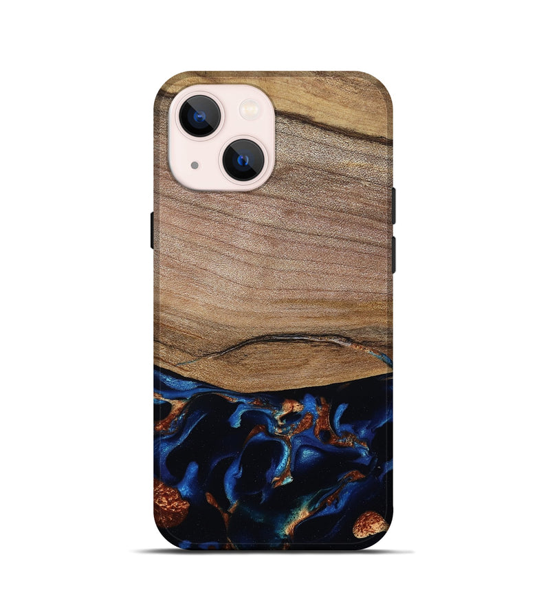 iPhone 13 mini Wood Live Edge Phone Case - Samson (Teal & Gold, 801961)