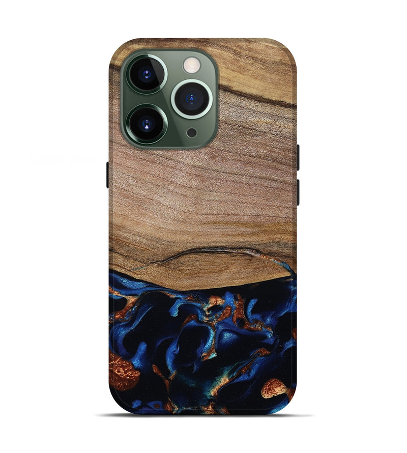 iPhone 13 Pro Wood Live Edge Phone Case - Samson (Teal & Gold, 801961)