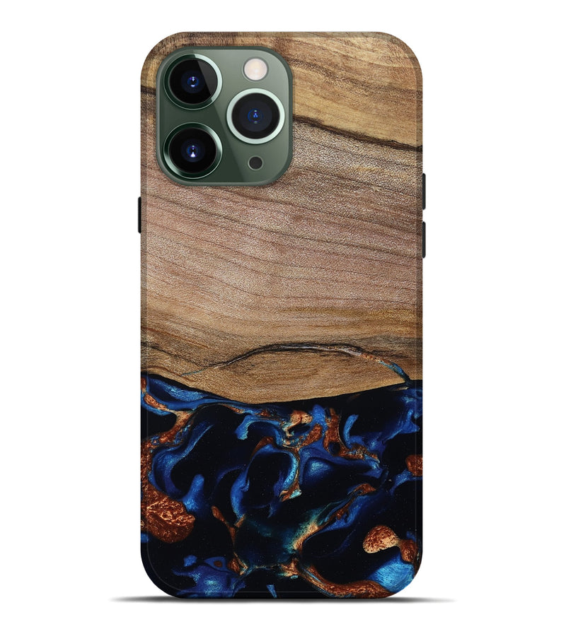 iPhone 13 Pro Max Wood Live Edge Phone Case - Samson (Teal & Gold, 801961)