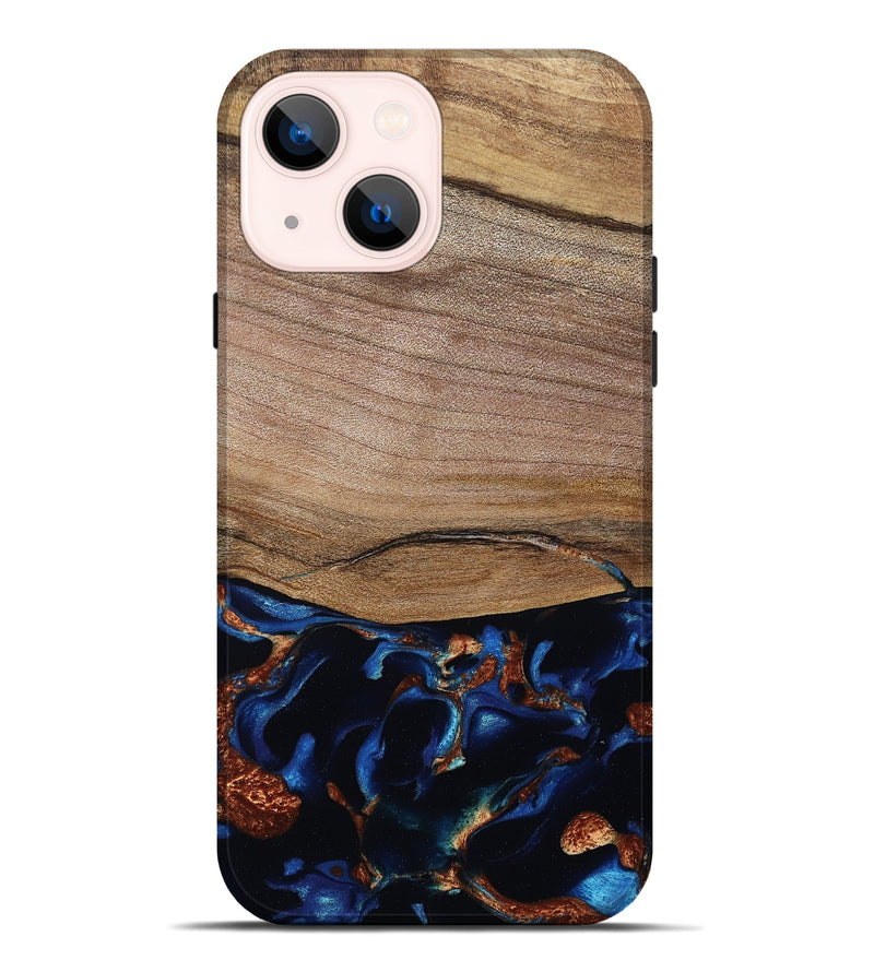 iPhone 14 Plus Wood Live Edge Phone Case - Samson (Teal & Gold, 801961)