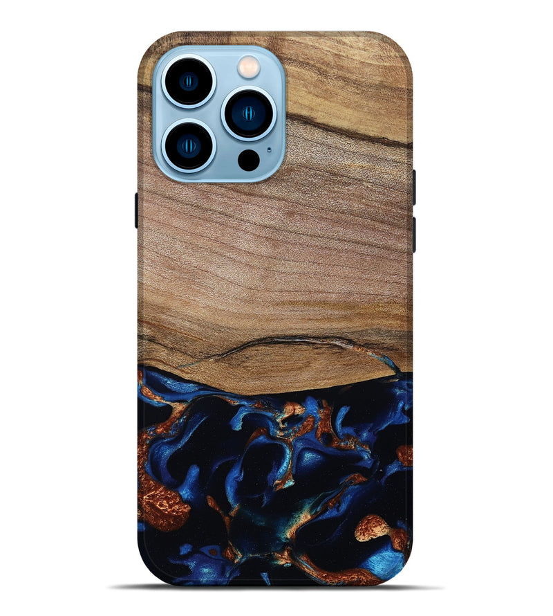 iPhone 14 Pro Max Wood Live Edge Phone Case - Samson (Teal & Gold, 801961)