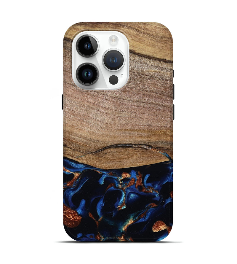 iPhone 15 Pro Wood Live Edge Phone Case - Samson (Teal & Gold, 801961)