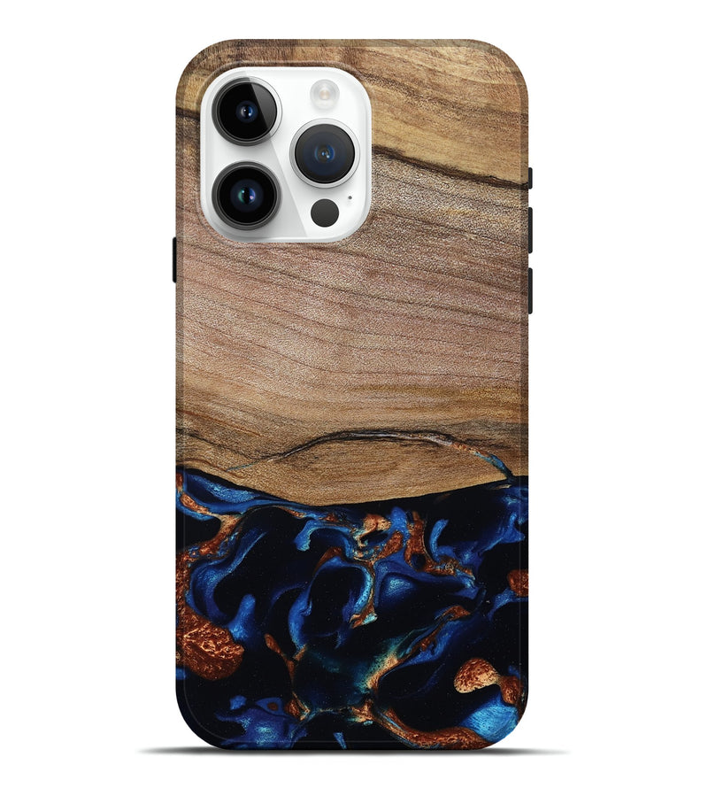 iPhone 15 Pro Max Wood Live Edge Phone Case - Samson (Teal & Gold, 801961)