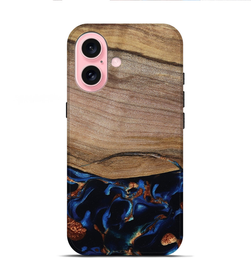 iPhone 16 Wood Live Edge Phone Case - Samson (Teal & Gold, 801961)