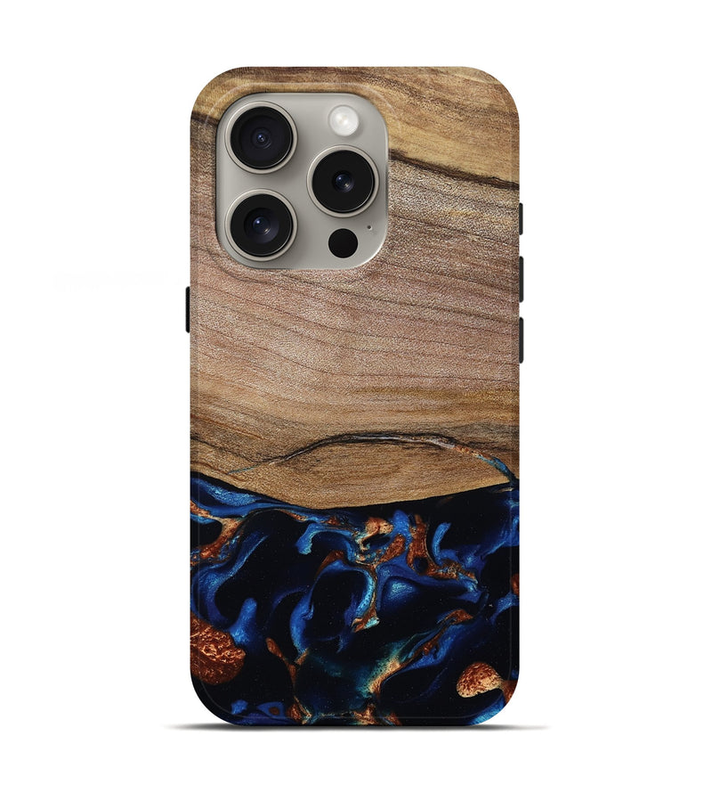 iPhone 16 Pro Wood Live Edge Phone Case - Samson (Teal & Gold, 801961)