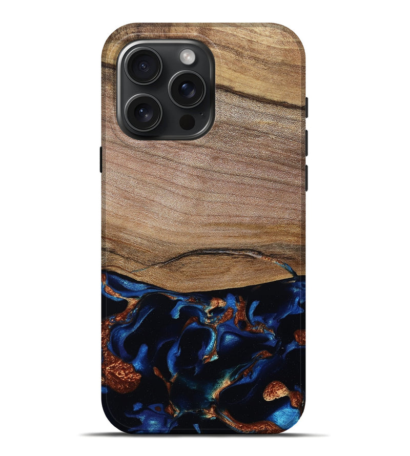 iPhone 16 Pro Max Wood Live Edge Phone Case - Samson (Teal & Gold, 801961)