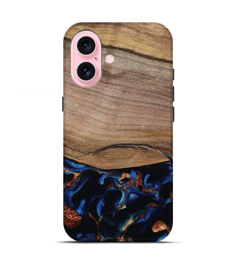 iPhone 17 Wood Live Edge Phone Case - Samson (Teal & Gold, 801961)