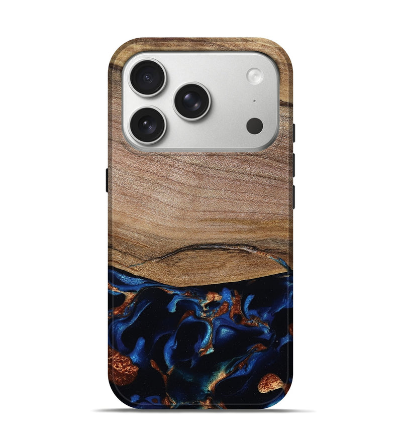iPhone 17 Pro Wood Live Edge Phone Case - Samson (Teal & Gold, 801961)