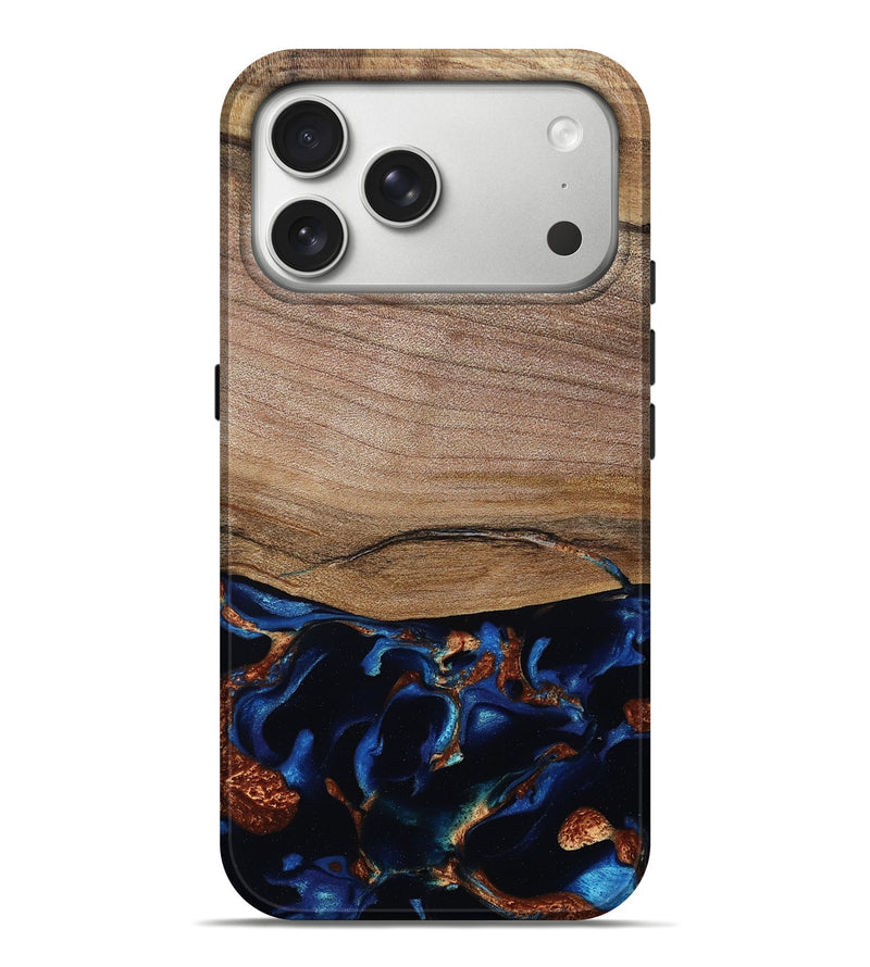 iPhone 17 Pro Max Wood Live Edge Phone Case - Samson (Teal & Gold, 801961)
