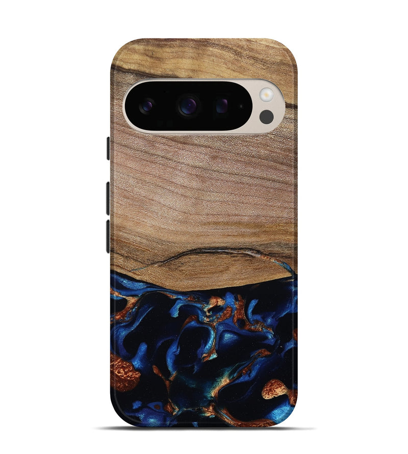 Pixel 10 Pro Wood Live Edge Phone Case - Samson (Teal & Gold, 801961)