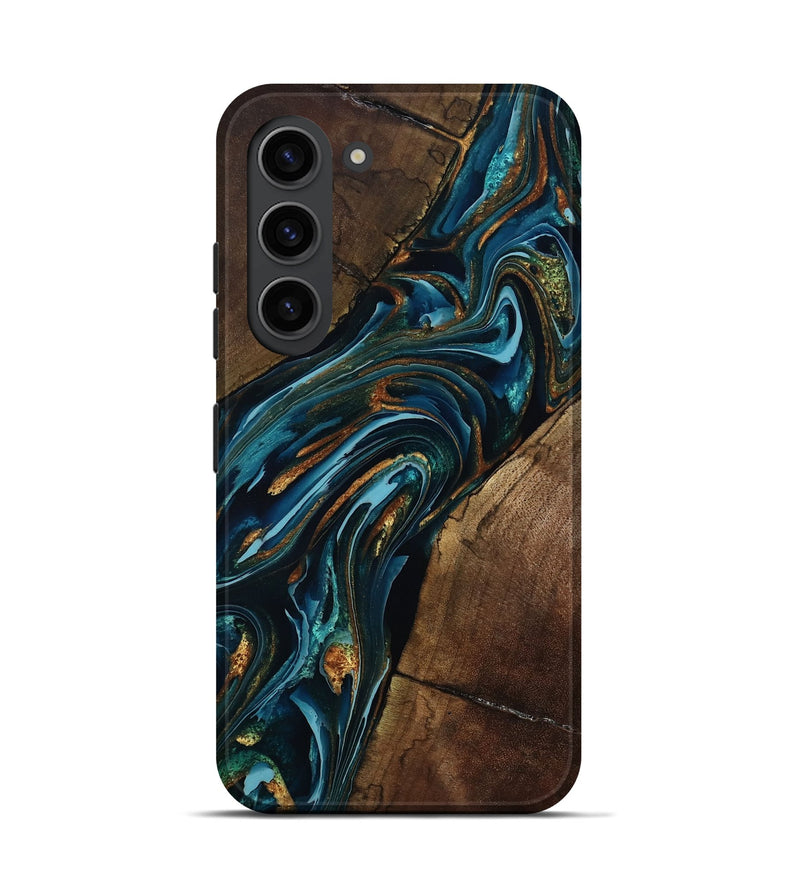 Galaxy S23 Wood Live Edge Phone Case - Cash (Teal & Gold, 801973)