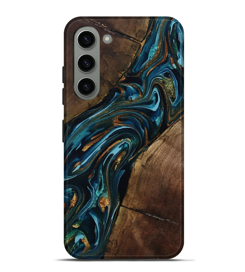 Galaxy S23 Plus Wood Live Edge Phone Case - Cash (Teal & Gold, 801973)