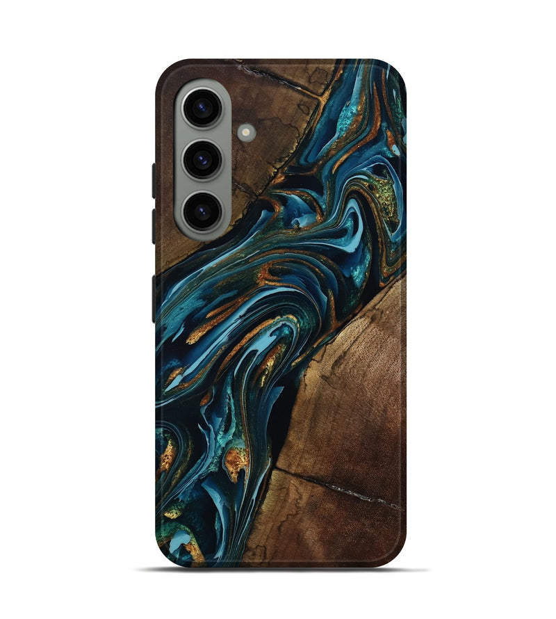 Galaxy S24 Wood Live Edge Phone Case - Cash (Teal & Gold, 801973)