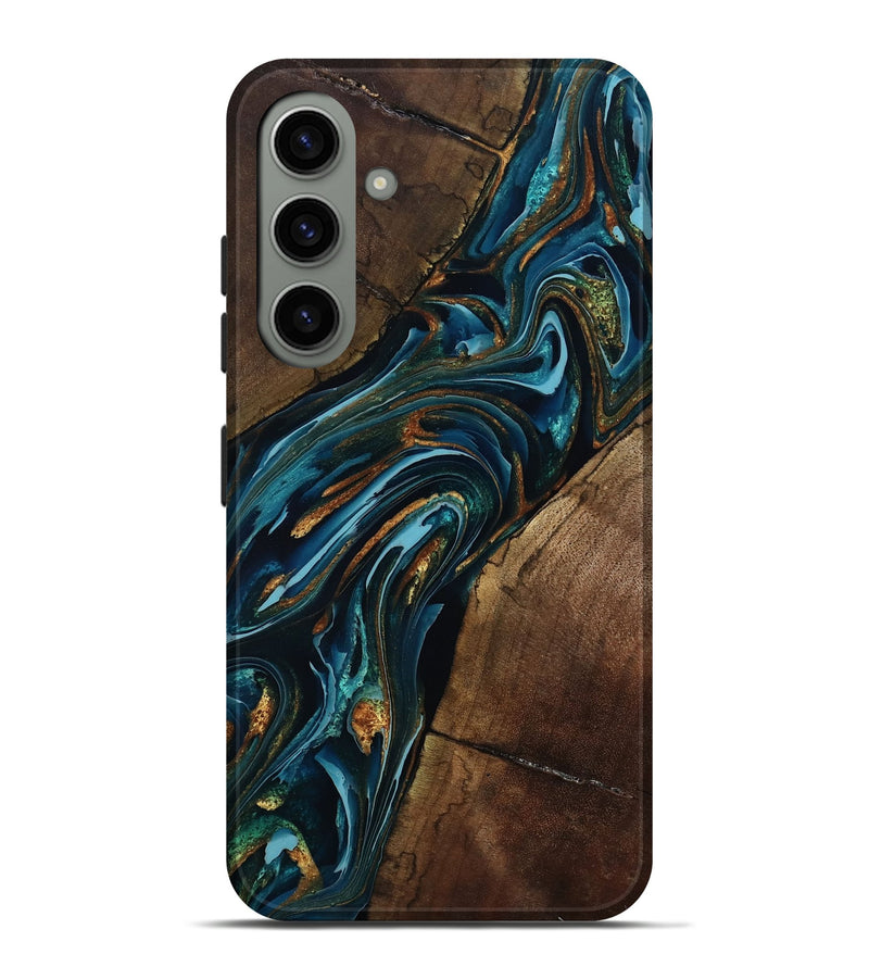 Galaxy S24 Plus Wood Live Edge Phone Case - Cash (Teal & Gold, 801973)