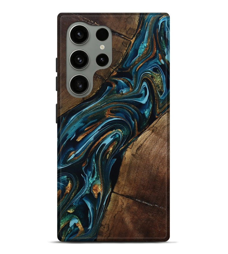 Galaxy S24 Ultra Wood Live Edge Phone Case - Cash (Teal & Gold, 801973)