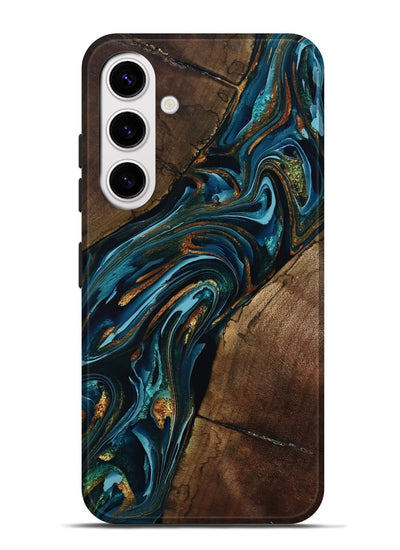 Galaxy S25 Plus Wood Live Edge Phone Case - Cash (Teal & Gold, 801973)