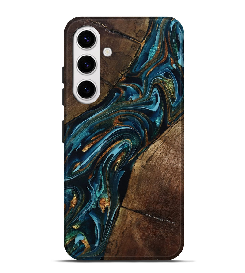 Galaxy S25 Plus Wood Live Edge Phone Case - Cash (Teal & Gold, 801973)