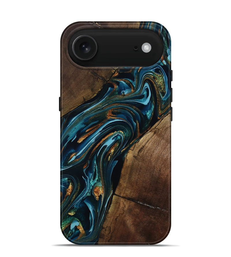 iPhone 17 Air Wood Live Edge Phone Case - Cash (Teal & Gold, 801973)