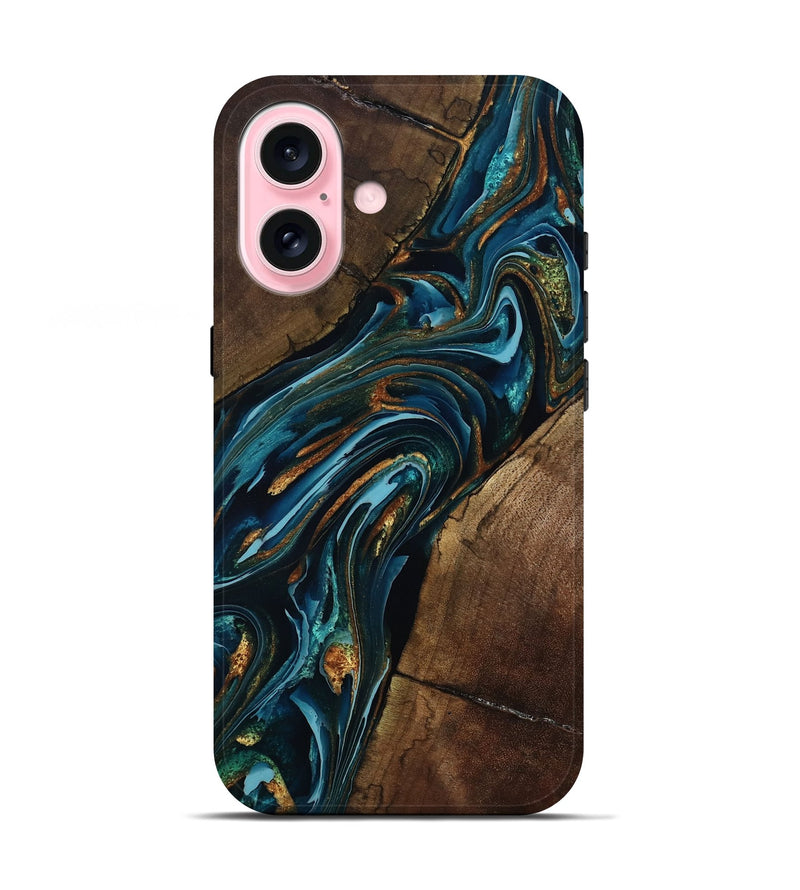 iPhone 17 Wood Live Edge Phone Case - Cash (Teal & Gold, 801973)