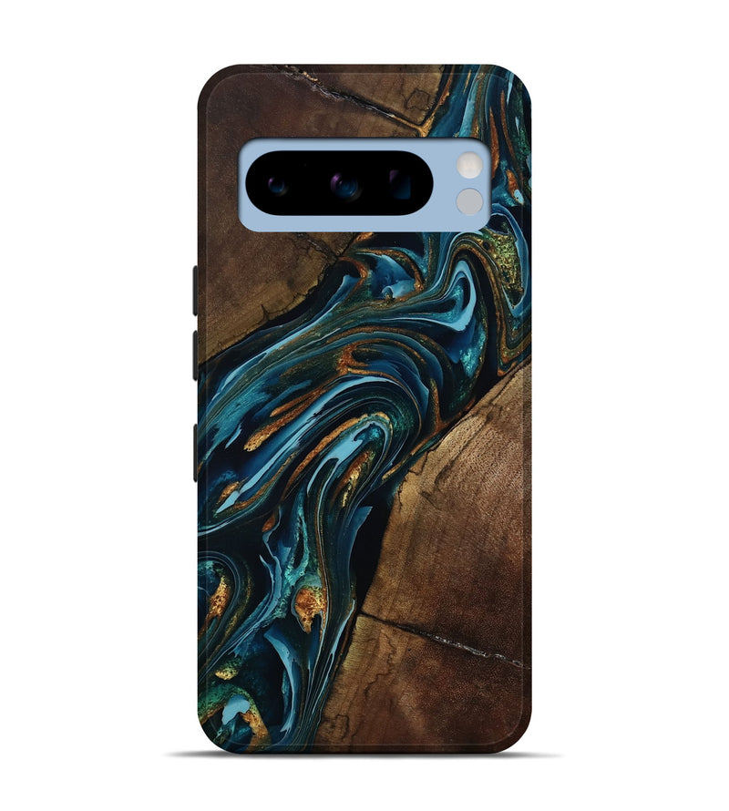 Pixel 8 Pro Wood Live Edge Phone Case - Cash (Teal & Gold, 801973)
