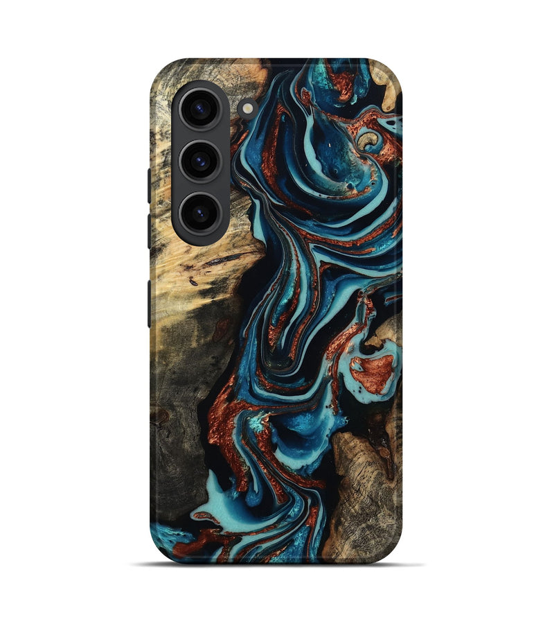 Galaxy S23 Wood Live Edge Phone Case - Felix (Teal & Gold, 801977)