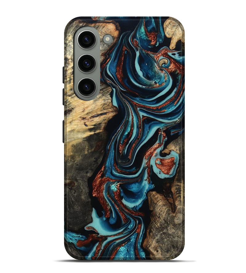 Galaxy S23 Plus Wood Live Edge Phone Case - Felix (Teal & Gold, 801977)