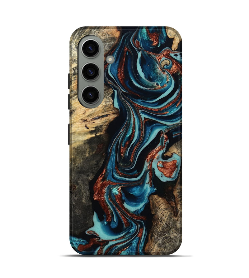 Galaxy S24 Wood Live Edge Phone Case - Felix (Teal & Gold, 801977)