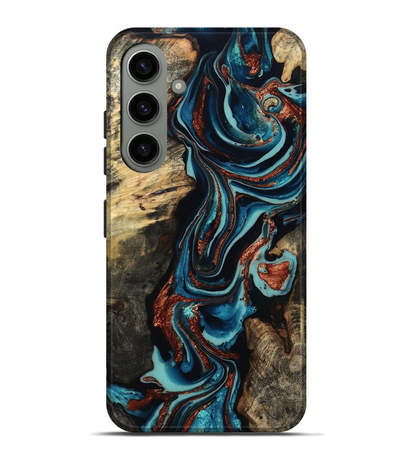 Galaxy S24 Plus Wood Live Edge Phone Case - Felix (Teal & Gold, 801977)