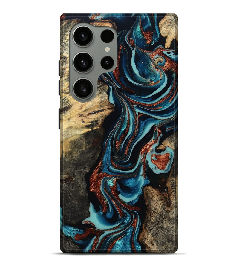 Galaxy S24 Ultra Wood Live Edge Phone Case - Felix (Teal & Gold, 801977)