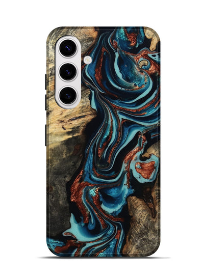 Galaxy S25 Wood Live Edge Phone Case - Felix (Teal & Gold, 801977)