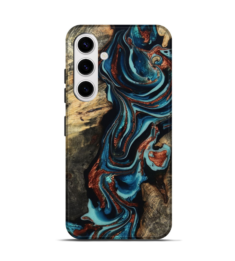 Galaxy S25 Wood Live Edge Phone Case - Felix (Teal & Gold, 801977)