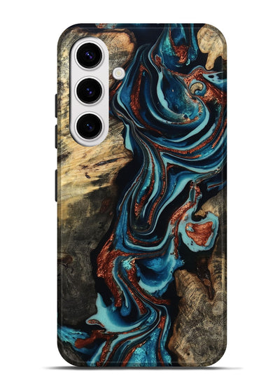 Galaxy S25 Plus Wood Live Edge Phone Case - Felix (Teal & Gold, 801977)