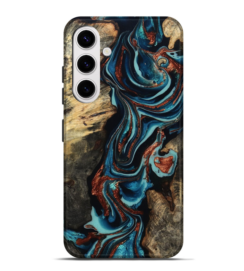 Galaxy S25 Plus Wood Live Edge Phone Case - Felix (Teal & Gold, 801977)