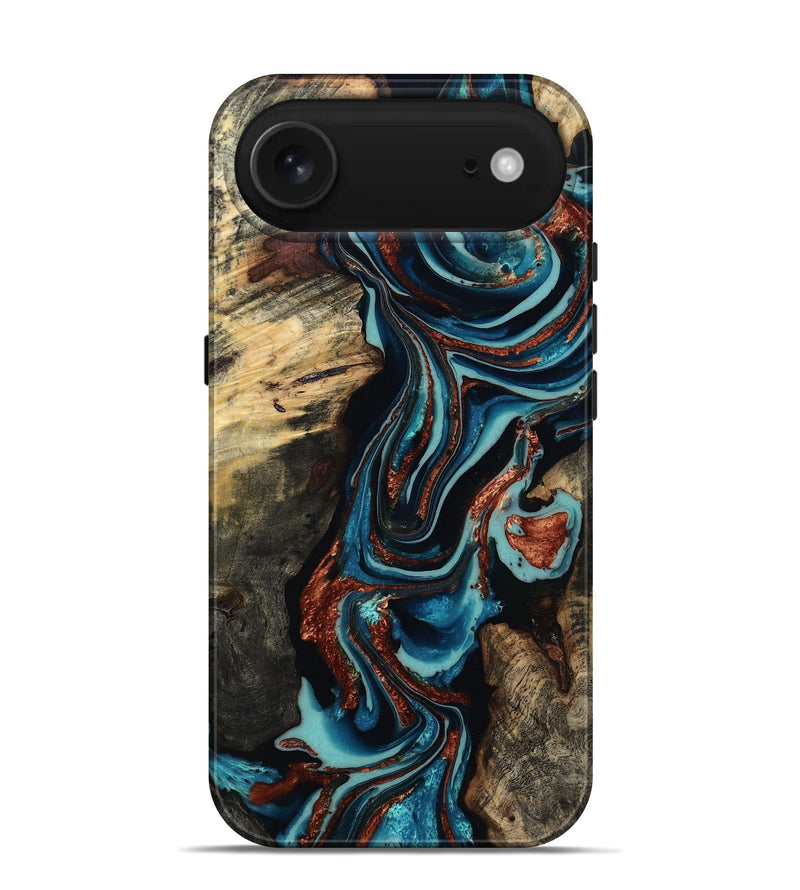 iPhone 17 Air Wood Live Edge Phone Case - Felix (Teal & Gold, 801977)