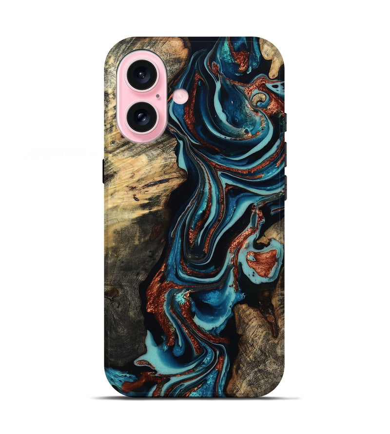 iPhone 17 Wood Live Edge Phone Case - Felix (Teal & Gold, 801977)