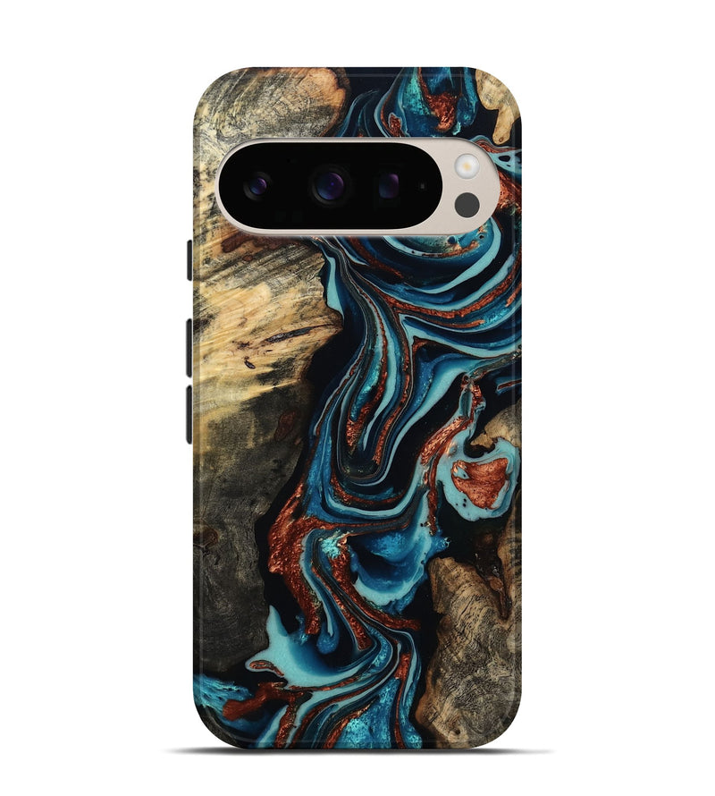 Pixel 10 Wood Live Edge Phone Case - Felix (Teal & Gold, 801977)