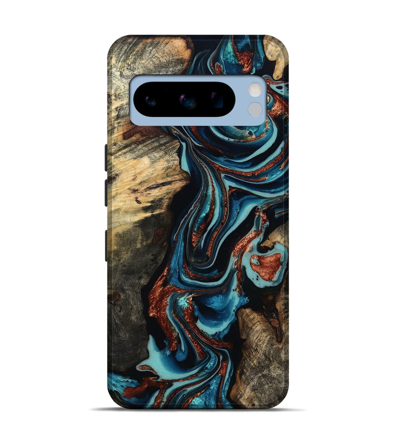 Pixel 8 Pro Wood Live Edge Phone Case - Felix (Teal & Gold, 801977)