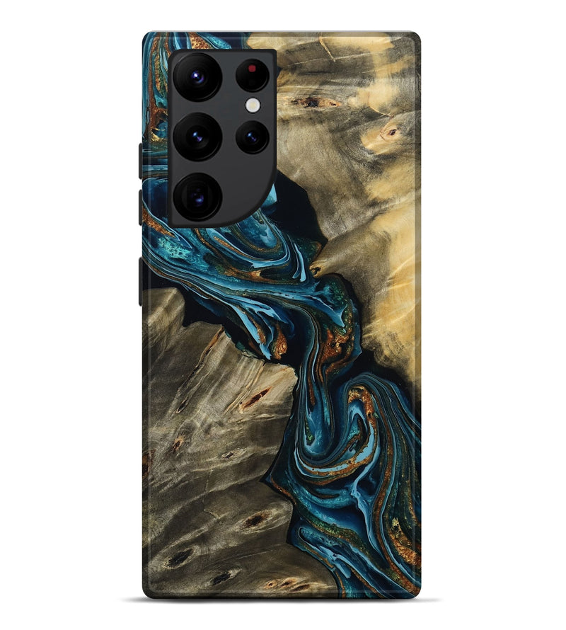 Galaxy S22 Ultra Wood Live Edge Phone Case - Kenzie (Teal & Gold, 801978)