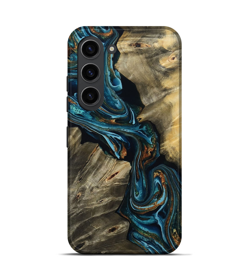 Galaxy S23 Wood Live Edge Phone Case - Kenzie (Teal & Gold, 801978)