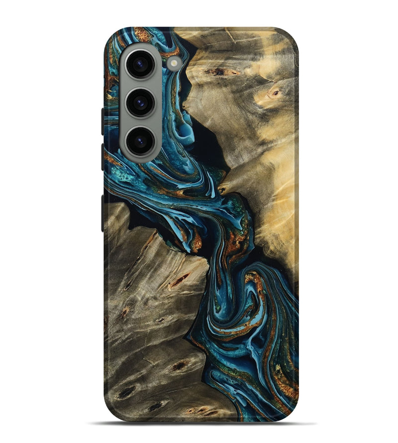 Galaxy S23 Plus Wood Live Edge Phone Case - Kenzie (Teal & Gold, 801978)