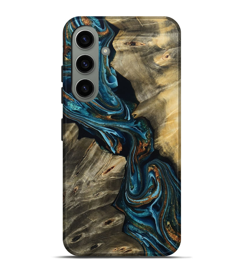 Galaxy S24 Plus Wood Live Edge Phone Case - Kenzie (Teal & Gold, 801978)