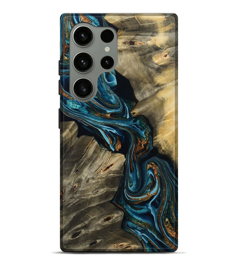 Galaxy S24 Ultra Wood Live Edge Phone Case - Kenzie (Teal & Gold, 801978)