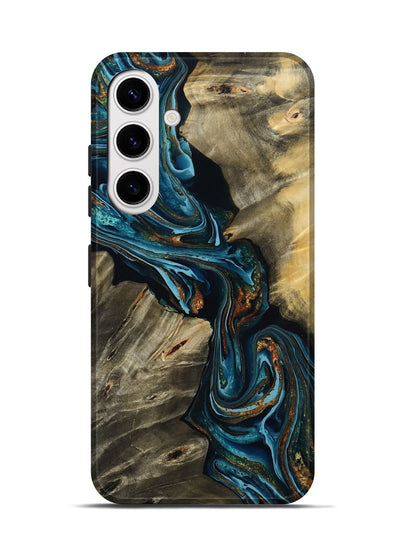 Galaxy S25 Wood Live Edge Phone Case - Kenzie (Teal & Gold, 801978)