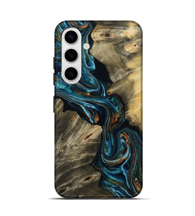 Galaxy S25 Wood Live Edge Phone Case - Kenzie (Teal & Gold, 801978)