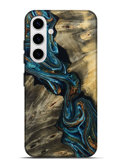 Galaxy S25 Plus Wood Live Edge Phone Case - Kenzie (Teal & Gold, 801978)