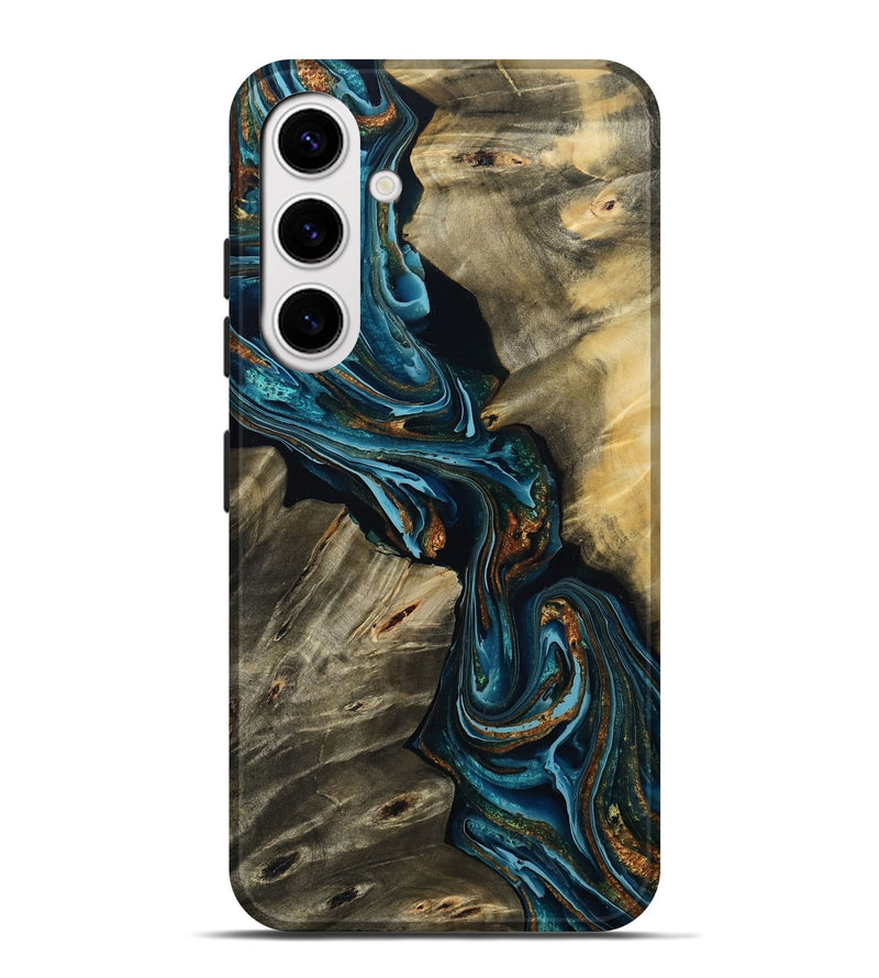Galaxy S25 Plus Wood Live Edge Phone Case - Kenzie (Teal & Gold, 801978)
