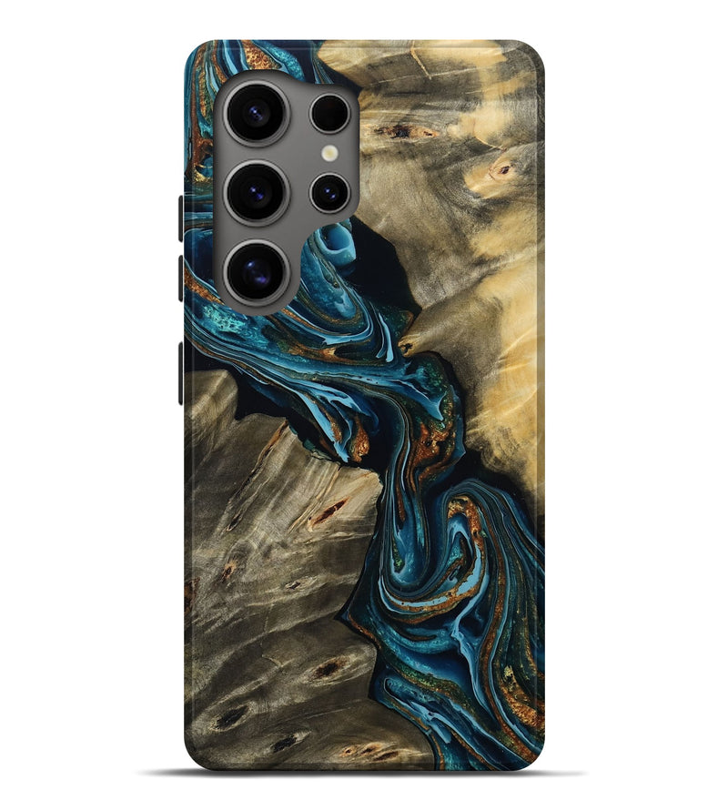 Galaxy S25 Ultra Wood Live Edge Phone Case - Kenzie (Teal & Gold, 801978)